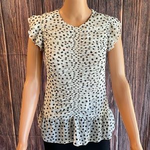 Who What Wear black and white polka dot chiffon ruffle blouse size Small